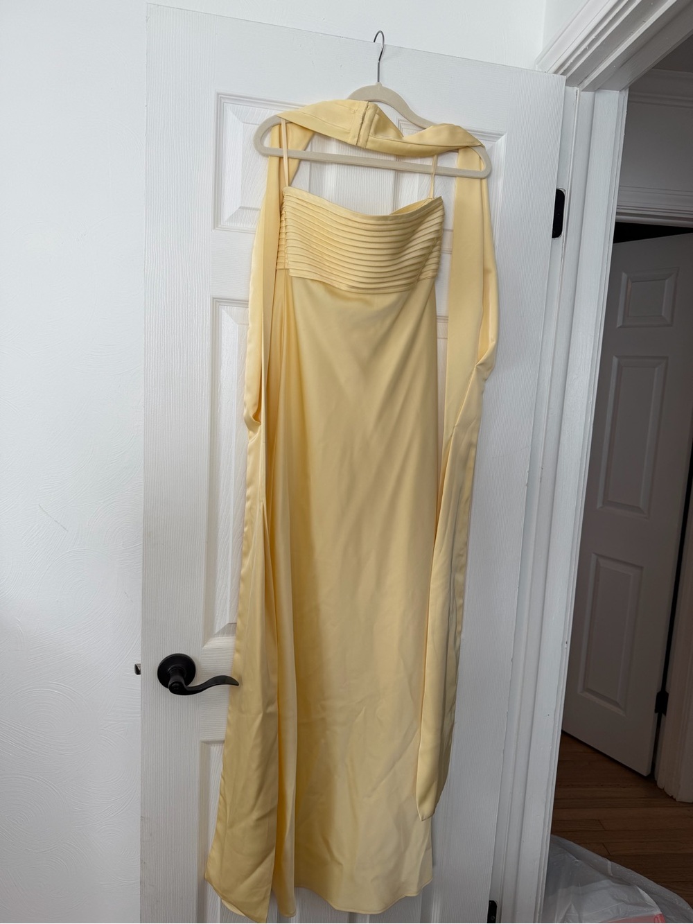 Strapless Pale Yellow Maxi Dress with Shawl